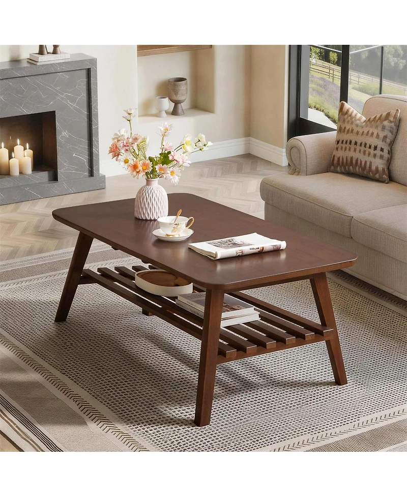 Streamdale Furniture Mid-Century Wooden Coffee Table with Storage Shelf