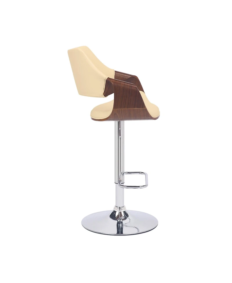 HomeRoots Faux Leather Iron and Wood Adjustable Height Swivel Bar Chair