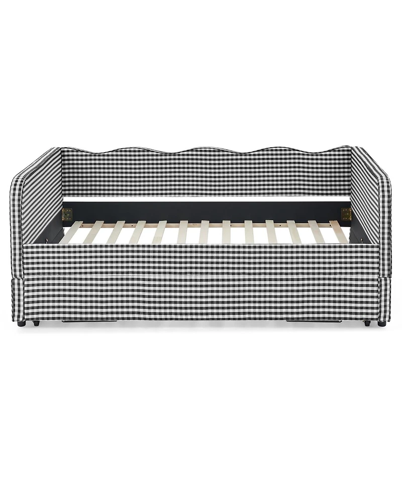 Streamdale Furniture Gingham Upholstered 3-in-1 Convertible Daybed with Trundle and Storage
