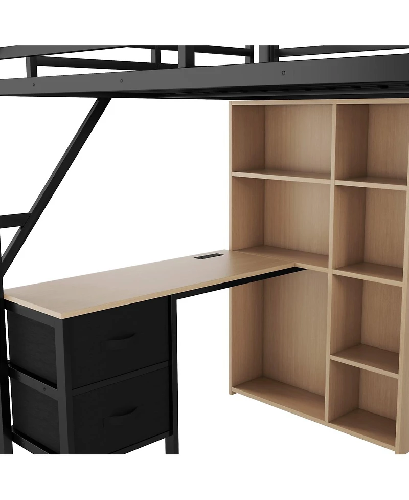 Streamdale Furniture Full Size Loft Bed with Desk, Charging Station, Storage and Led Lights