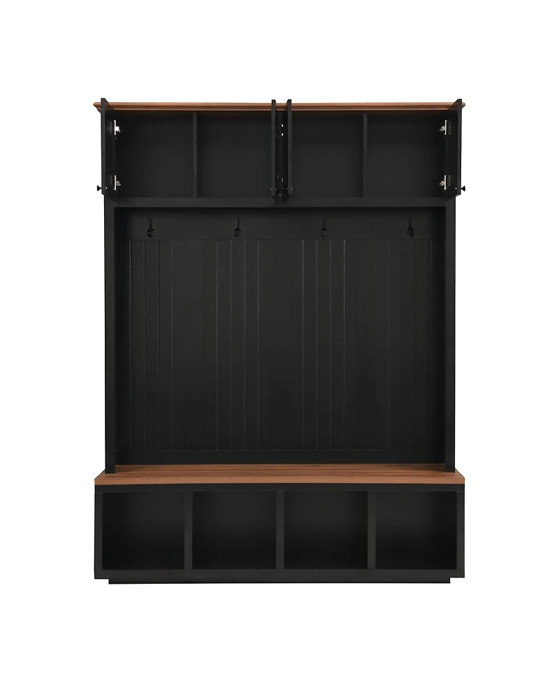 Streamdale Furniture 59''W Farmhouse Hall Tree with Bench, Storage Cabinets, and Coat Hooks