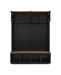 Streamdale Furniture 59''W Farmhouse Hall Tree with Bench, Storage Cabinets, and Coat Hooks