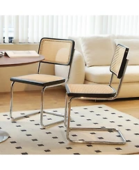 Streamdale Furniture Set of 2 Rattan Mid-Century Modern Dining Chairs with Chrome Legs
