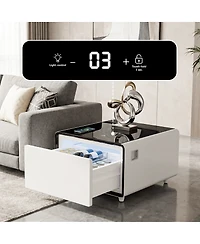 Streamdale Furniture Smart Side Table with Fridge, Wireless Charging, and Power Ports