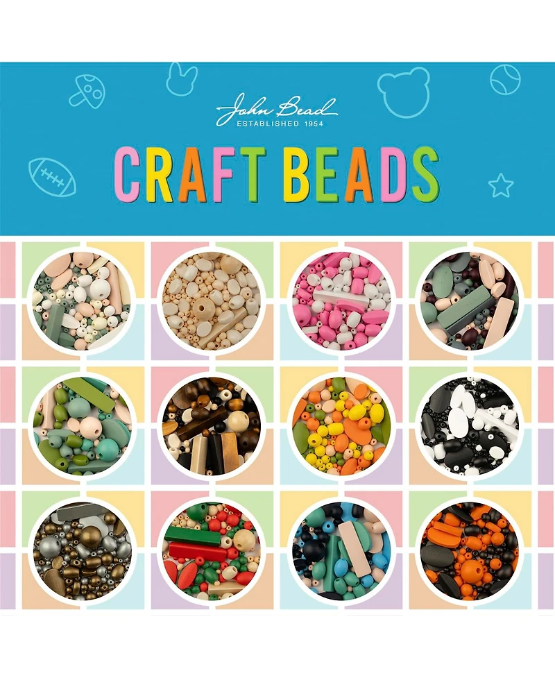 John Bead 90g Craft Wood Beads with Elastic Nylon Cord