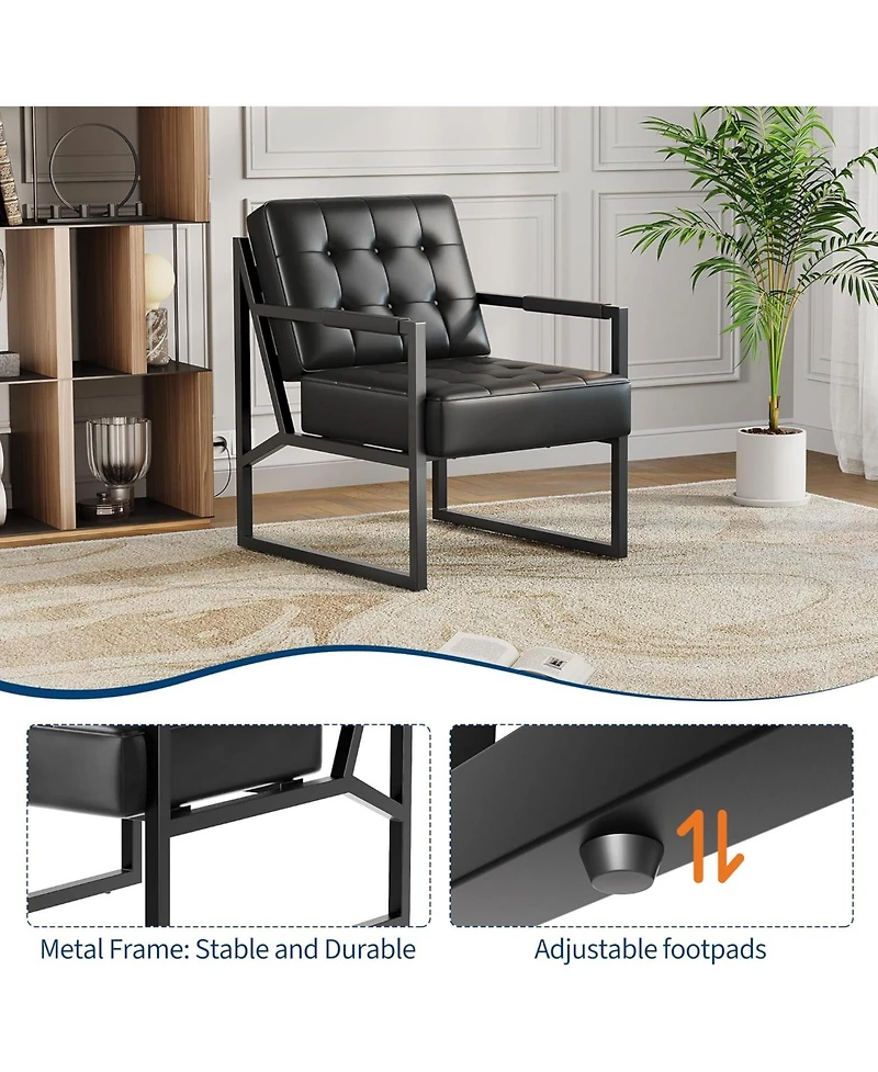 gaomon Pu Leather Accent Chair, Mid Century Modern Armchair with Thick Cushion and Metal Frame, Comfy Seating for Living Room, Bedroom