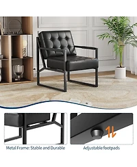 gaomon Pu Leather Accent Chair, Mid Century Modern Armchair with Thick Cushion and Metal Frame, Comfy Seating for Living Room, Bedroom