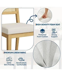 gaomon Rattan Dining Chairs Set of 6, French Country Upholstered Dining Chairs Wood Frame, Rattan Backrest