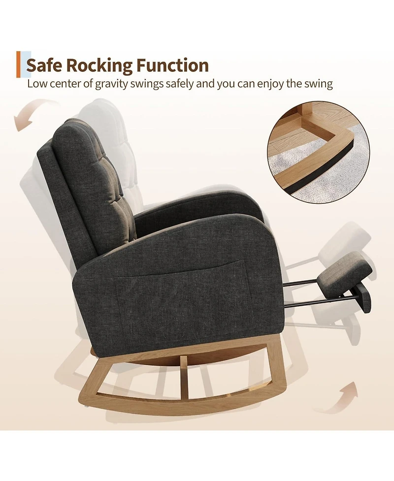 gaomon Versatile Nursery and Living Room Rocking Chair Choose Pu or Teddy Fleece Upholstery with Optional Footrest High-Back Glider, Sturdy Wooden Leg