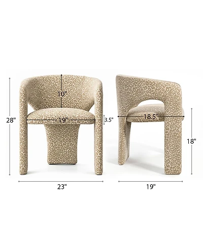 Maison Boucle Leopard Print Upholstered Dining Arm Chair Set of 2, Fabric, Curved Back, Padded Seat, Open Back Accent Seating