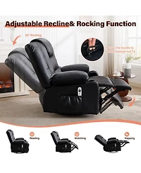 Streamdale Furniture Oversized Swivel Rocker Recliner with Massage, Heat, and Usb Port