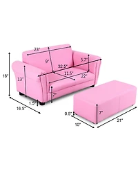 Gouun Kids 2-Seat Soft Sofa Set with Ottoman for Playroom and Bedroom, 32.5 inch