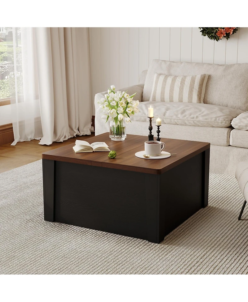 gaomon Modern Farmhouse 31.5" Square Flip-Top Coffee Table with Hidden Storage and Gas Struts, Wood Grain Finish