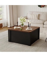 gaomon Modern Farmhouse 31.5" Square Flip-Top Coffee Table with Hidden Storage and Gas Struts, Wood Grain Finish