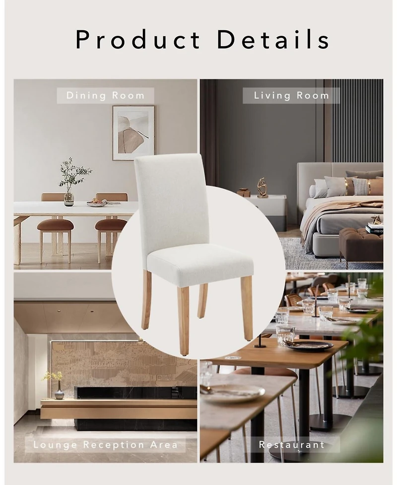 homfan Upholstered Parsons Dining Chairs Set of 2, Farmhouse Kitchen Chairs, Upholstered Linen Accent Chairs for Home Kitchen/Dining Room