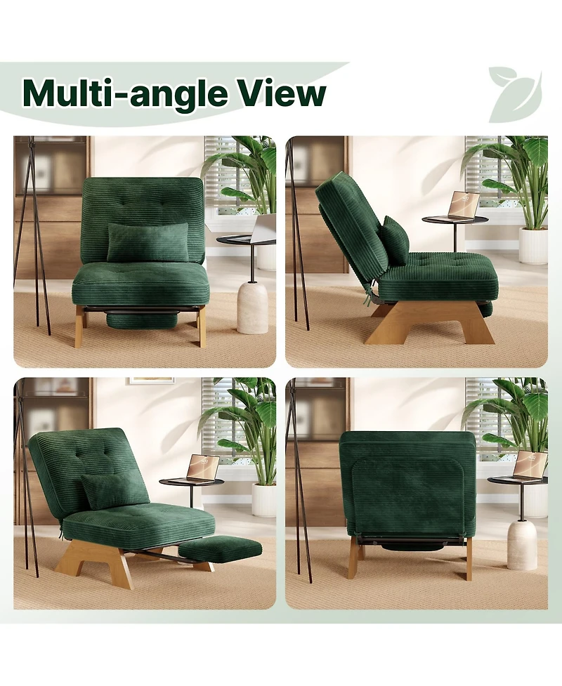 gaomon Corduroy Accent Chair with 3-Level Adjustable Backrest and Pull-Out Footrest, Rubberwood Frame Armchair with Lumbar Pillow for Living Room
