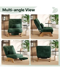 gaomon Corduroy Accent Chair with 3-Level Adjustable Backrest and Pull-Out Footrest, Rubberwood Frame Armchair with Lumbar Pillow for Living Room