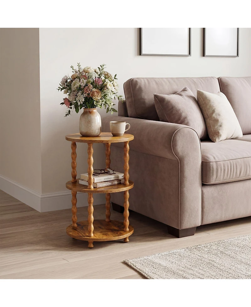 gaomon Three-Tier Spiral-Leg Round Side Table-a compact coffee table perfect for the living room, bedroom, balcony, or study
