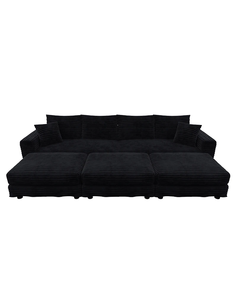 Streamdale Furniture 102.4" Modern Plush Corduroy 4-Seat Cloud Sofa with 3 Ottomans