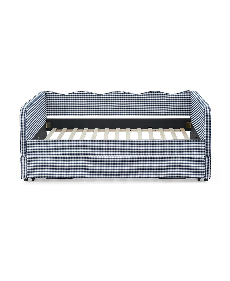 Streamdale Furniture Gingham Upholstered 3-in-1 Full-Size Daybed with Trundle and Storage