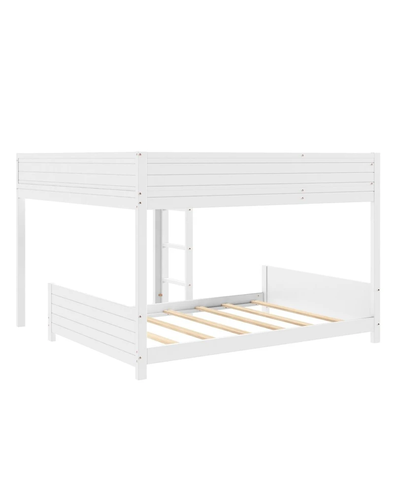 Streamdale Furniture Full Xl over Full Xl Wooden Bunk Bed with Storage, Ladder, and Slat Support