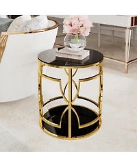 Streamdale Furniture 19.7" Luxury Gold Round Side Table with Tempered Glass Top and Storage Shelf