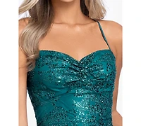 Blondie Nites Juniors' Pinch Glitter Party A-Line Short Dress
