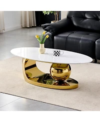 Streamdale Furniture 51.2" Oval Faux Marble Coffee Table with Gold Stainless Steel Base