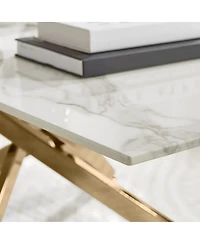 Streamdale Furniture Faux Marble and Gold Rectangular Coffee Table with Tempered Glass Top