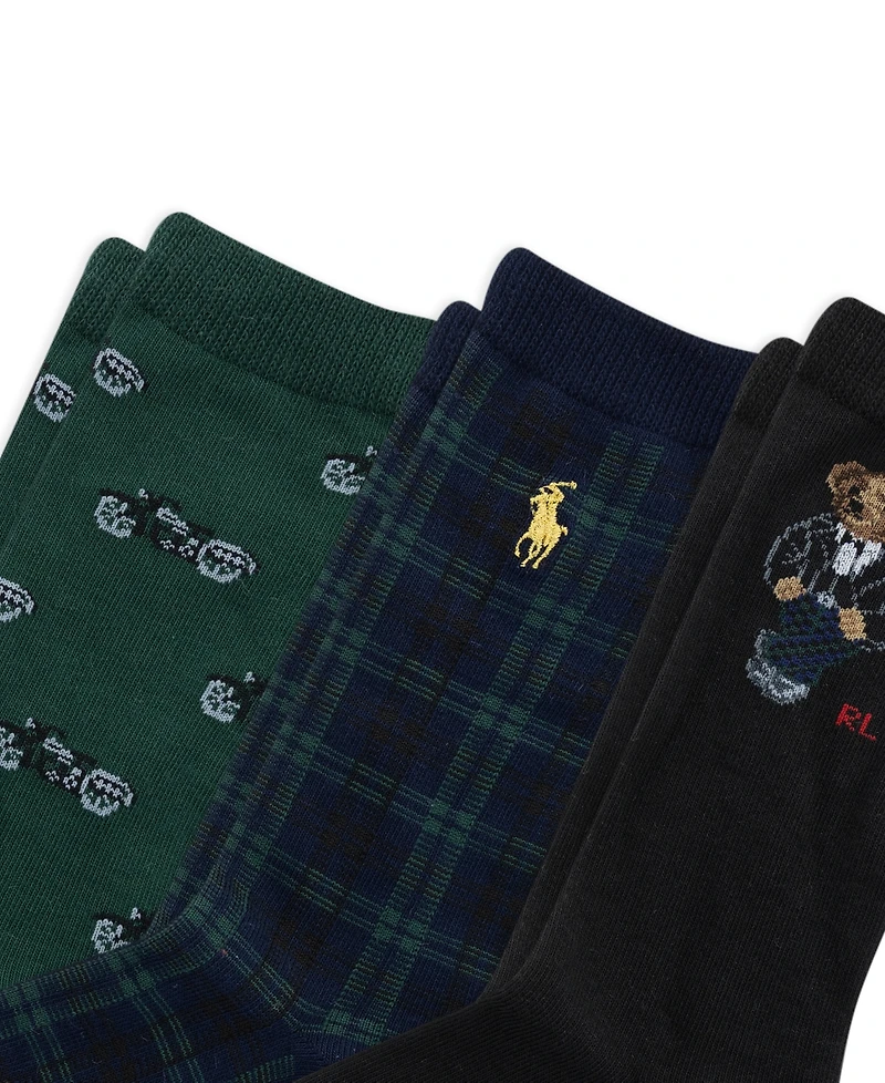 Polo Ralph Lauren Boys' 4-11 Biker Tux Box Bear Socks, 3-Pack
