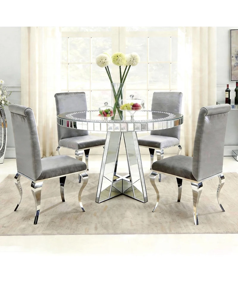 Streamdale Furniture Diamond Crush Round Mirrored Glass Dining Table with Mirrored Base