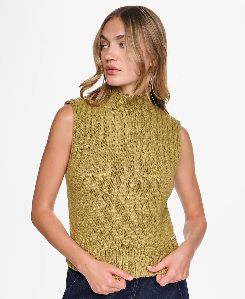 Dkny Jeans Women's Sleeveless Mock Neck Ribbed Sweater