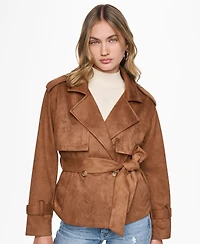 Dkny Jeans Women's Faux Suede Collared Short Trench Jacket