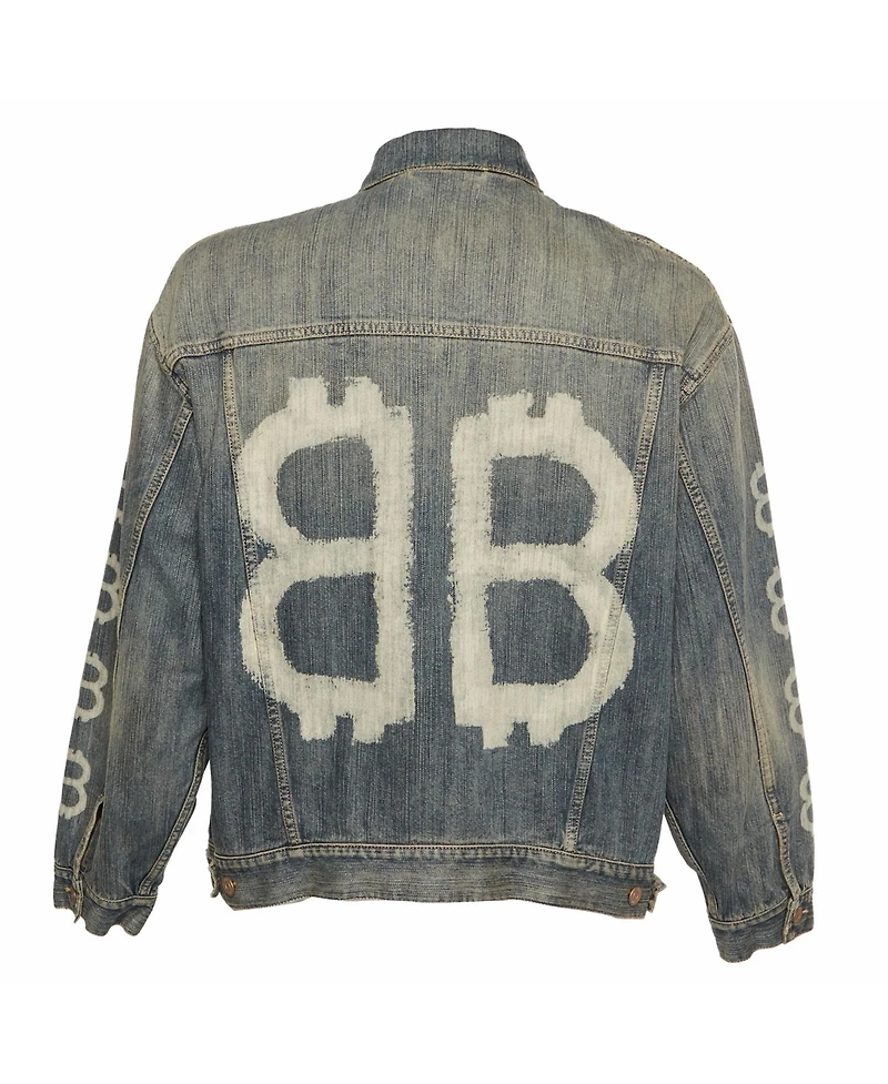 Pre-Owned Balenciaga Men's Unisex Crypto Print Denim Faded Oversized Jacket