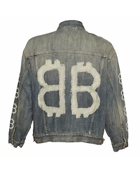 Pre-Owned Balenciaga Men's Unisex Crypto Print Denim Faded Oversized Jacket