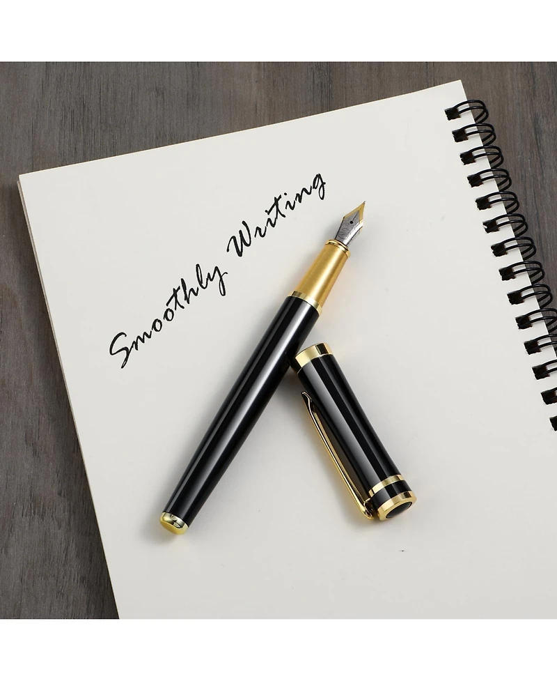 Danrong Luxury Metal Fountain Pen Set 0.5mm Fine Nib 6 Black Ink Cartridges Smooth Writing Gift for Business Office Journaling