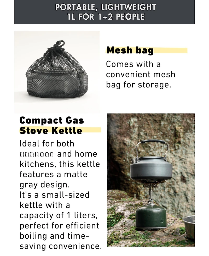 Piscifun 1 Liter Ultralight Hard Anodized Aluminum Camping Kettle For Coffee Tea