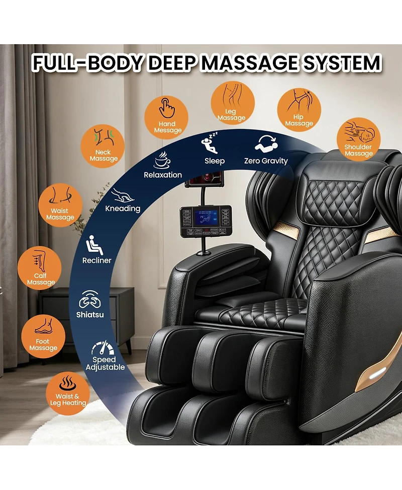Streamdale Furniture Zero Gravity Full Body Massage Chair with Heating, Bluetooth, and Touch Screen