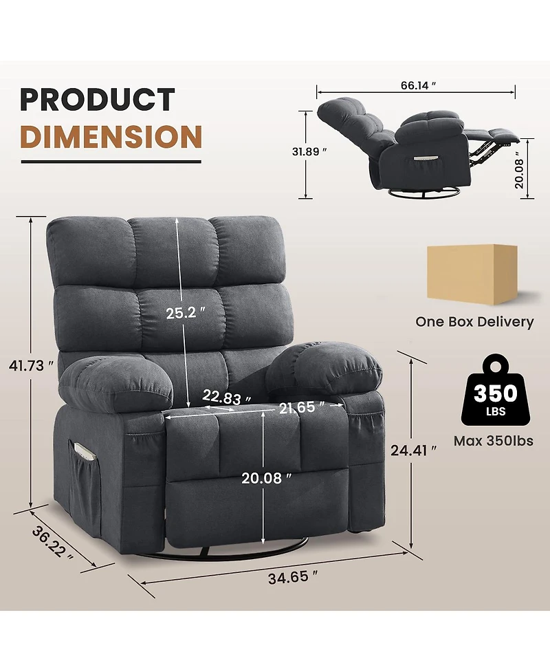 Streamdale Furniture 360 Swivel Rocker Recliner Chair with Side Pockets for Living Room