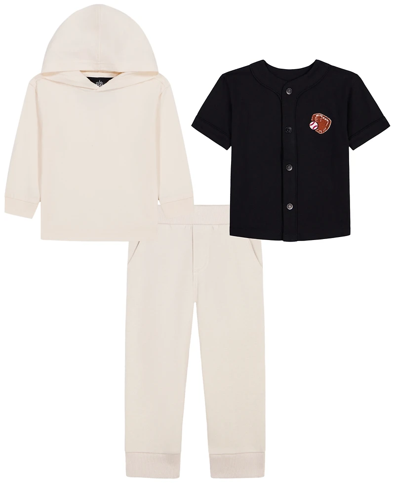 Kids Headquarters Toddler Boys' 2T-5T Long-Sleeve Sweatshirt, Short-Sleeve Top and Pants, 3-Piece Set