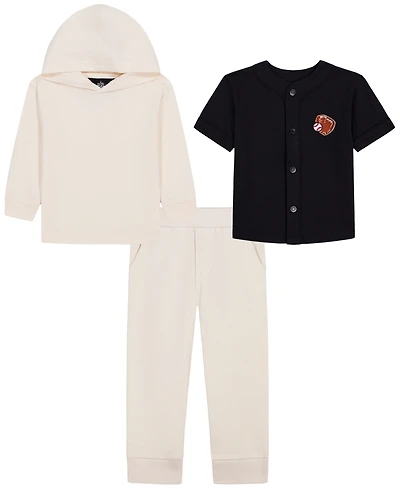 Kids Headquarters Toddler Boys' 2T-5T Long-Sleeve Sweatshirt, Short-Sleeve Top and Pants, 3-Piece Set