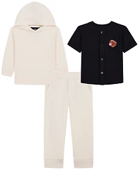 Kids Headquarters Toddler Boys' 2T-5T Long-Sleeve Sweatshirt, Short-Sleeve Top and Pants, 3-Piece Set
