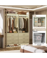 Aheaplus 48-In Closet Organizer System with Wooden Drawers and Hanging Rods
