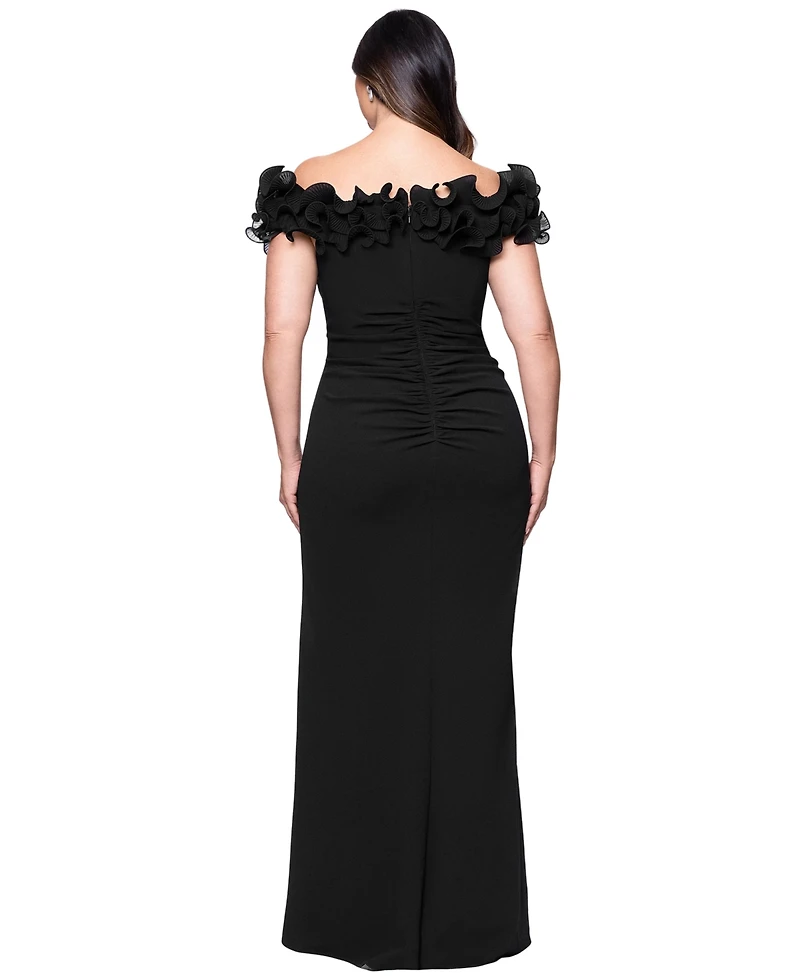 Xscape Plus Ruffled Side-Slit Evening Gown