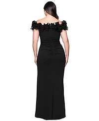Xscape Plus Ruffled Side-Slit Evening Gown