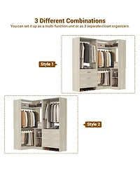 Aheaplus 57-In Corner Closet System Set with Wood Drawers and Hanging Rods