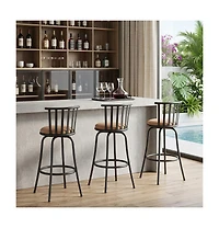 HomeRoots Set of Three Suede Faux Leather and Iron Low Back Adjustable Height Swivel Bar Chairs