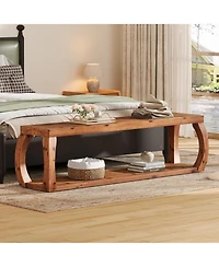 Slickblue 59" Solid Wood Entryway Bench with 2-Tier Shoe Storage