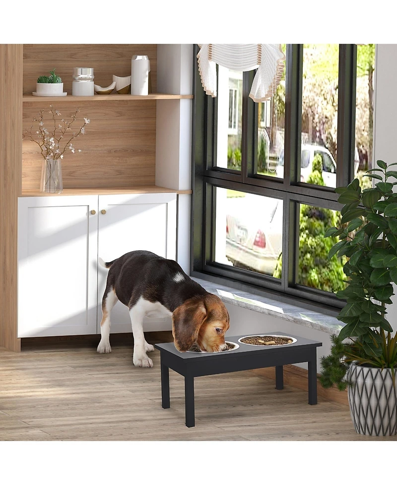 Ruie 23 in Wooden Elevated Dog Feeding Station with Stainless Steel Bowls
