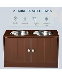 Ruie Elevated Dog Bowls Stand with Storage Cabinet and Magnetic Doors